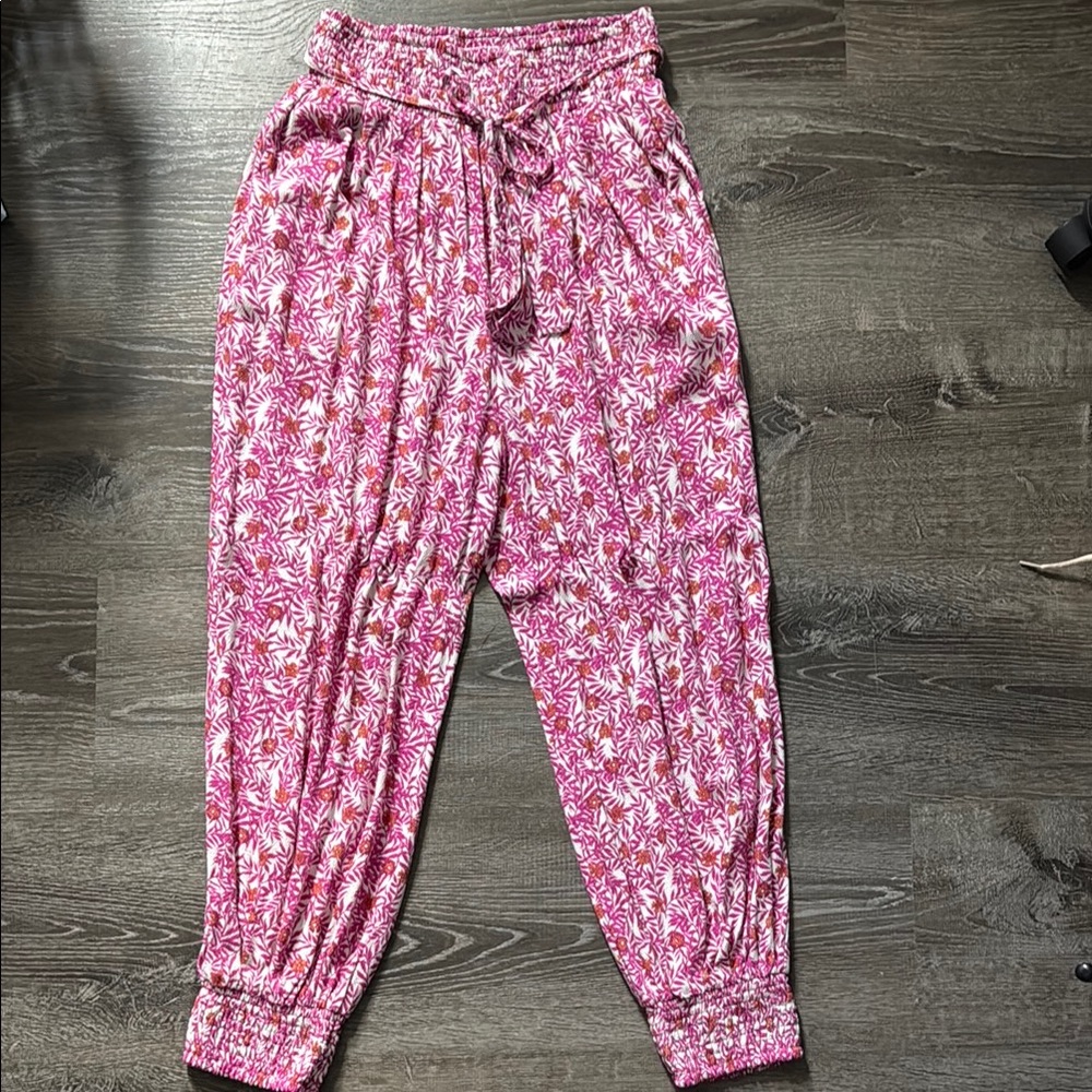 Anthropologie Pink and White Floral Joggers